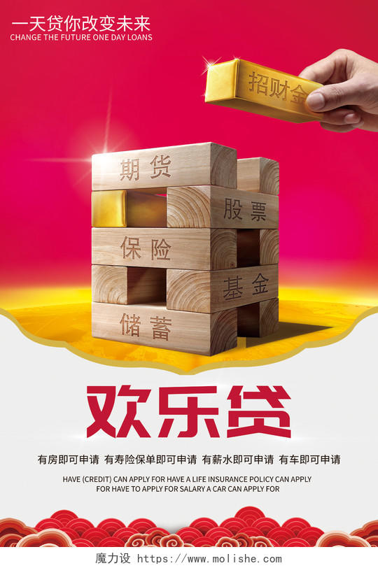中国风欢乐贷金融贷款宣传海报